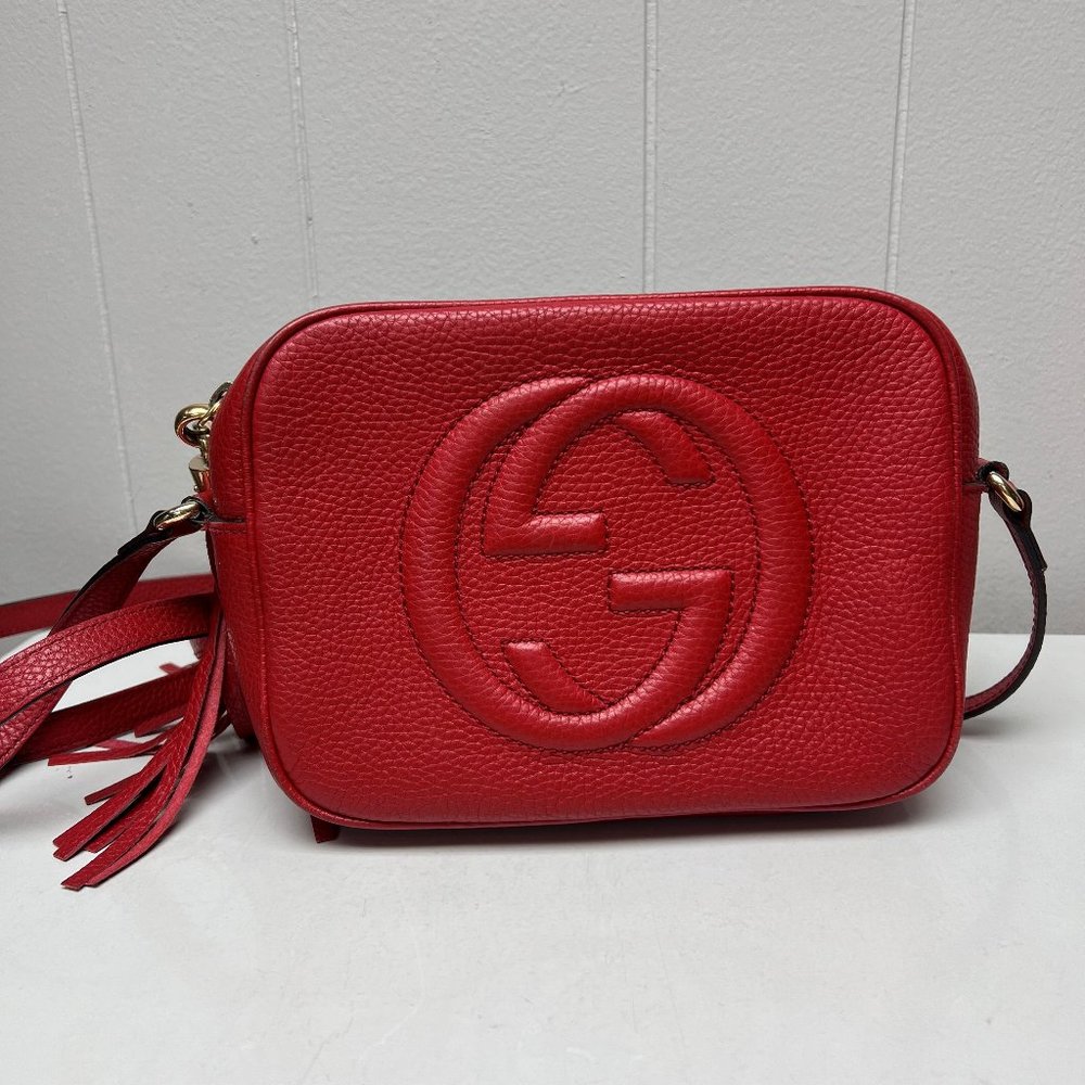 Authentic Gucci Crossbody Small Soho Leather Disco Camera Bag Tabasco